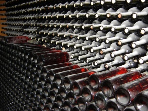 Stacks of Commandaria wine in Cyprus